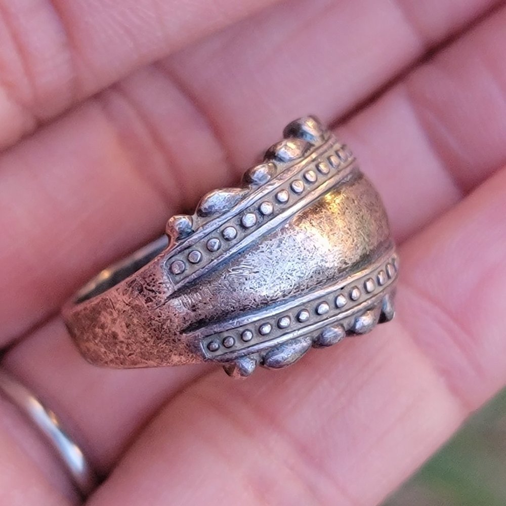 Vintage 925 sterling silver saddle band beaded ornate decorative ring - Picture 5 of 16